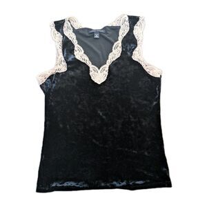 Banana Republic Size M Black Velvet and Lace Trim Nice Tank Top